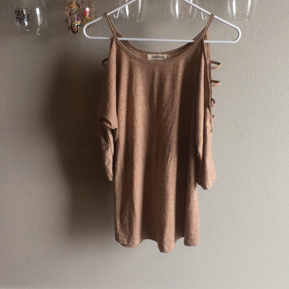 Tan shirt with open sleeves